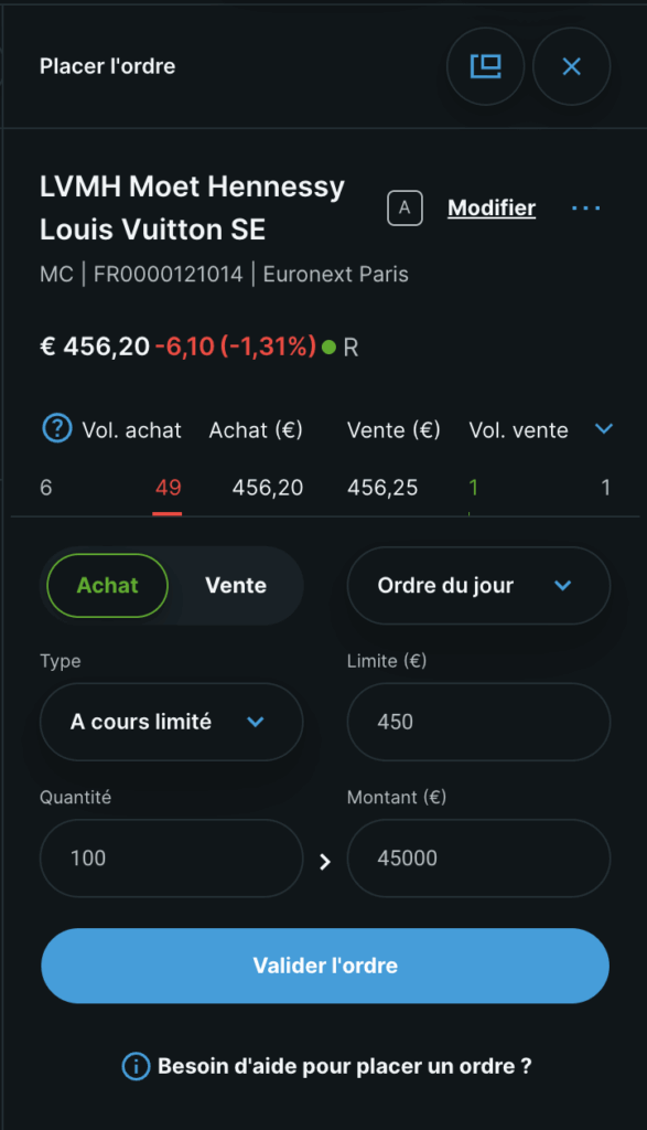 Ordre à cours limité exemple DEGIRO