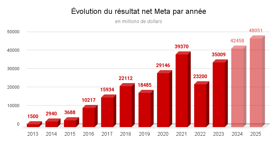 Évolution du résultat net Meta par année